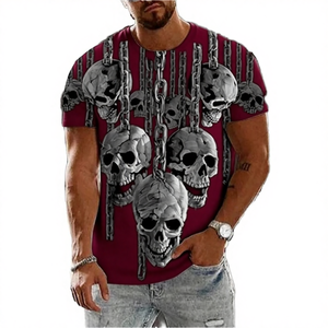 T-shirt d'été décontracté pour homme, tricoté, ample, respirant, à manches courtes, avec motif crâne imprimé en 3D, tendance et au design visuel saisissant - Product Image 4