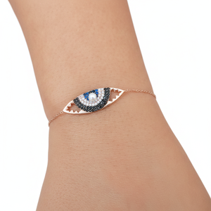 Pulsera de ojo malvado de plata de ley de 925K BSUMTB103 chapada en oro con perla de diamante de circón como piedra principal para regalo de fiesta de boda - Product Image 2