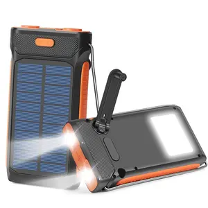 야외 비상 모바일 태양 충전기 10000mAh 5V 2A 빠른 충전 핸드 크랭크 솔라 전원 은행 Led 라이트