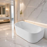 Baignoire autoportante élégante à coins carrés, en acrylique composite de qualité supérieure avec finition blanc mat pour villas modernes