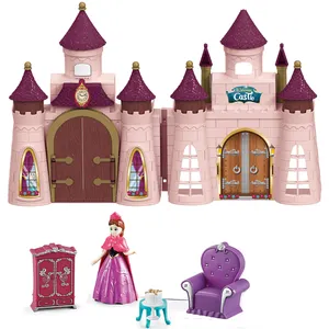 2021新设计DIY 1娃娃屋玩具别墅城堡套装家居游戏家具塑料装饰女孩玩具带家具
