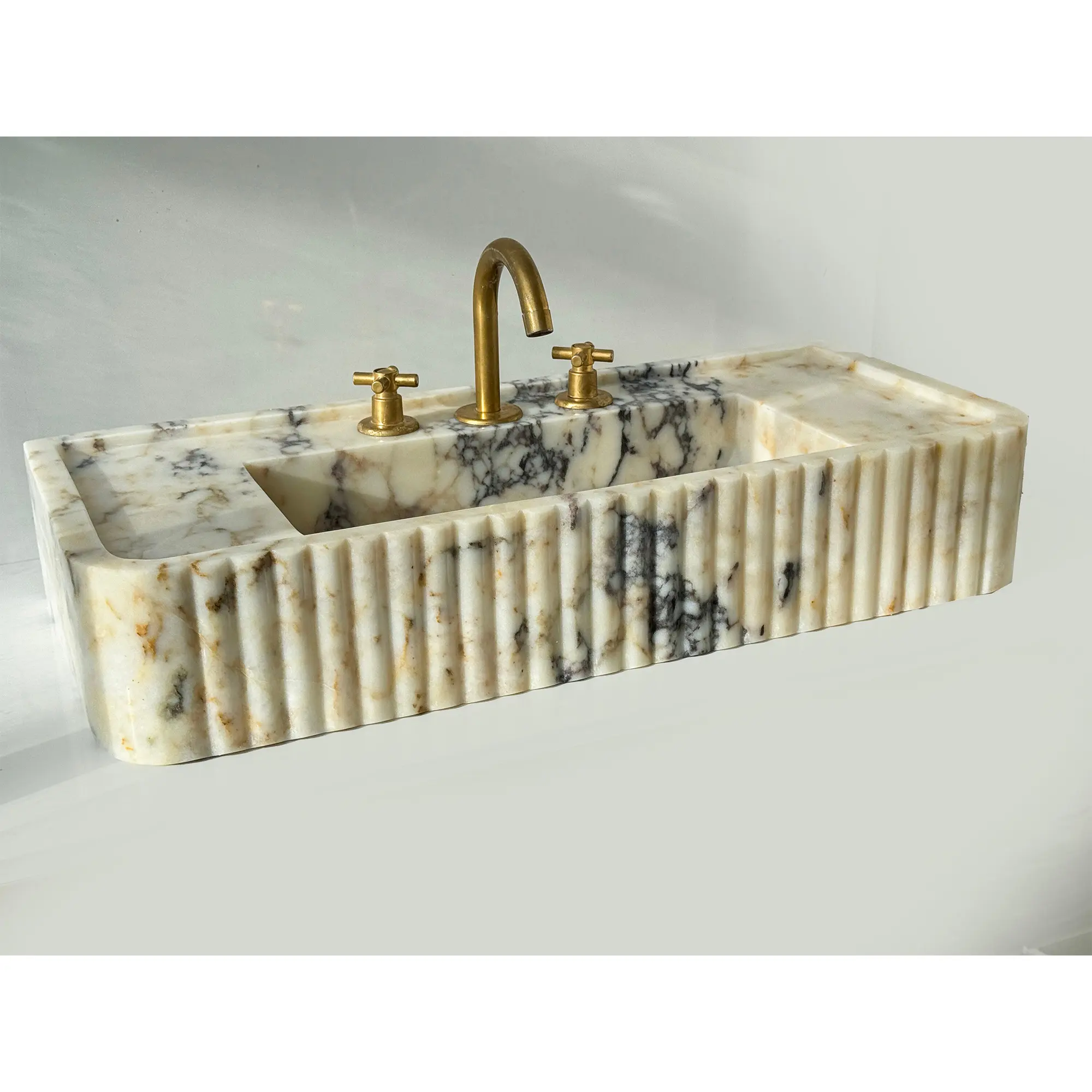 Customized Calacatta Viola Marble Wall Hung Sink Fluted Marble Wall Mounted Sink White Marble Bathroom Sink Hand Washbasin