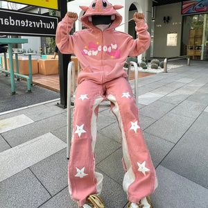 Ensemble sweat-shirt et pantalon de survêtement unisexe en coton épais 100% avec logo brodé personnalisé et impression en relief, fabriqué par un fabricant de vêtements, style anime - Product Image 2