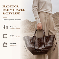 Sac fourre-tout en cuir véritable gaufré crocodile entièrement personnalisable pour femme, grande capacité, sac à main épaule, sac de travail pour le bureau