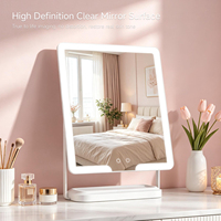 Miroir de maquillage LED carré grand format HD clair avec 3 couleurs de lumière, luminosité réglable, commande tactile, miroir cosmétique
