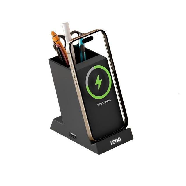 Office Tech Gadgets 3 1 Fireproof Magnetic Wireless Charging Station LED Logo 15W Pencil Pen Phone Holder 5V/2A for Earphone