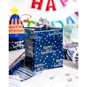 Rollo de Papel de Regalo de Cumpleaños Azul Metálico Holográfico, Papel de Regalo Reversible con Rayas, 46.5 Pies Cuadrados - Product Image 6