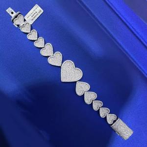 Bracelet Cœur Personnalisé Moissanite VVS Sertie de Pierres, 8 Pouces, en Argent Sterling 925 Plaqué Or Blanc, Tendance Hip Hop - Product Image 4