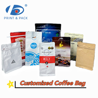 Emballage refermable à fond plat pour café personnalisé, impression en héliogravure, sac à café vide de 1 kg pour grains de café