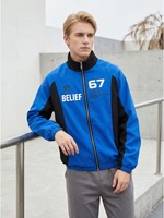 Veste de sport pour homme, noire et grise, avec imprimé BELIEF 67 LIFE, fermeture éclair intégrale, col montant, confortable, pour la gym, l'entraînement, le quotidien et le streetwear