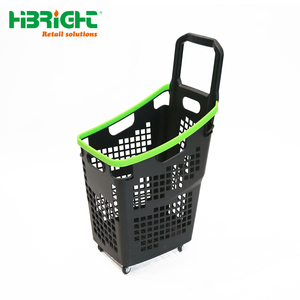 Heavy Duty Rolling Shopping <b>Basket</b> with Telescopic Handle 70L Large Capacity <b>Plastic</b> Grocery Pull <b>Basket</b> for Retail Store - Product Image 5