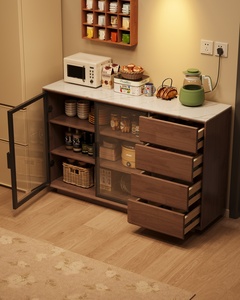 <span class=keywords><strong>Buffet</strong></span> <span class=keywords><strong>haut</strong></span> en bois massif avec portes vitrées, organisateur à panneaux perforés et tiroirs – Meuble de rangement autoportant pour cuisine - Product Image 4