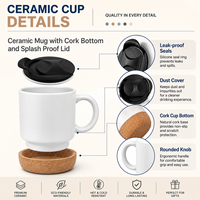 Mug à café en céramique personnalisé avec logo, fond en liège, 12 oz, isotherme, réutilisable, en grès, avec couvercle coulissant, vente en gros