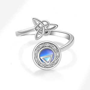 Personalized Designer Rotating Zircon Gemstone <b>Rings</b> Copper Rhodium Plated Trendy Anti <b>Stress</b> Jewelry for Women - Product Image 4