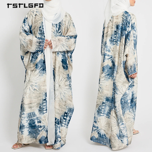 Women Elegant Printed Cotton Abaya Long Sleeve Floral Maxi Dress Modest Muslim <b>Kaftan</b> Summer Resort Wear Evening Party Robe - Product Image 4