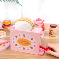 Ensemble de jouets de cuisine en bois pour le thé de l'après-midi avec grille-pain |   Pain aux fraises pour faire semblant de cuisiner pour les enfants |   Vente en gros OEM écologique