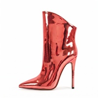 Bottines pour femmes en PU effet miroir métallisé, à découpe asymétrique, bout pointu, talon aiguille, à enfiler, style défilé et clubwear, toutes tailles