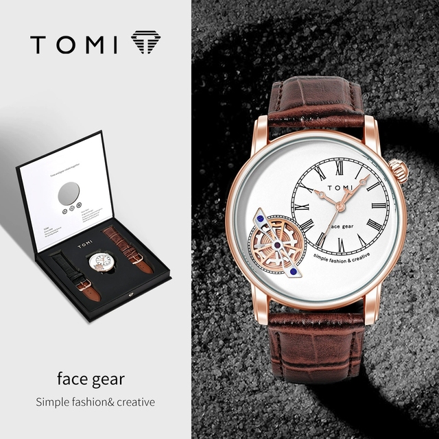 TOMI Classic Minimalist Men's Watch Gift Set Luxury Business Men's Versatile Quartz Watch Round Large Dial Quartz Watch Gift