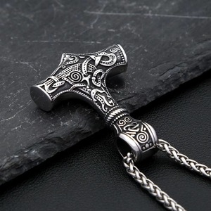 yunnique Thor's Hammer Pendant Necklace Stainless Steel Men's Viking Rune Design Gift Jewelry - Product Image 2