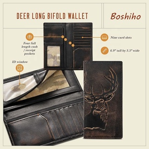 Portefeuille long en cuir pleine fleur de haute qualité pour chasseurs de cerfs, grande capacité, vintage, antivol, pour hommes - Product Image 2