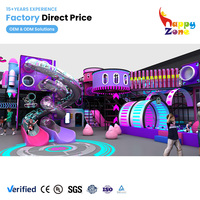 Équipement de terrain de jeu intérieur pour centre commercial, nouvelle zone de divertissement pour enfants, avec toboggan à thème néon et escaliers d'escalade multi-niveaux, conception personnalisée