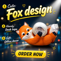 Distributeur de ruban adhésif personnalisé en résine, motif renard, nouveauté, dessin animé, animal, support de bureau pour ruban adhésif, pour la maison, la salle de classe, cadeaux promotionnels