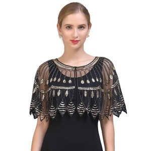 Chales de Mujer Estilo Flapper Años 20, con Cuentas y Lentejuelas, Estilo Art Deco, Capa de Noche, <span class=keywords><strong>Bolero</strong></span>, Cubrevestido, Accesorio de Disfraz para <span class=keywords><strong>Fiesta</strong></span> Gatsby - Product Image 1