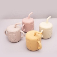Gobelet d'apprentissage pour tout-petits avec motif de dessin animé, sans BPA, en silicone, gobelets d'apprentissage pour bébés, gobelet à eau pour enfants avec paille