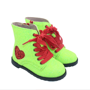 Bottes mi-hautes en dentelle pour filles, vertes, brillantes, personnalisées, pour l'automne/hiver, bottes de combat pour enfants, bébés, petites filles - Product Image 1