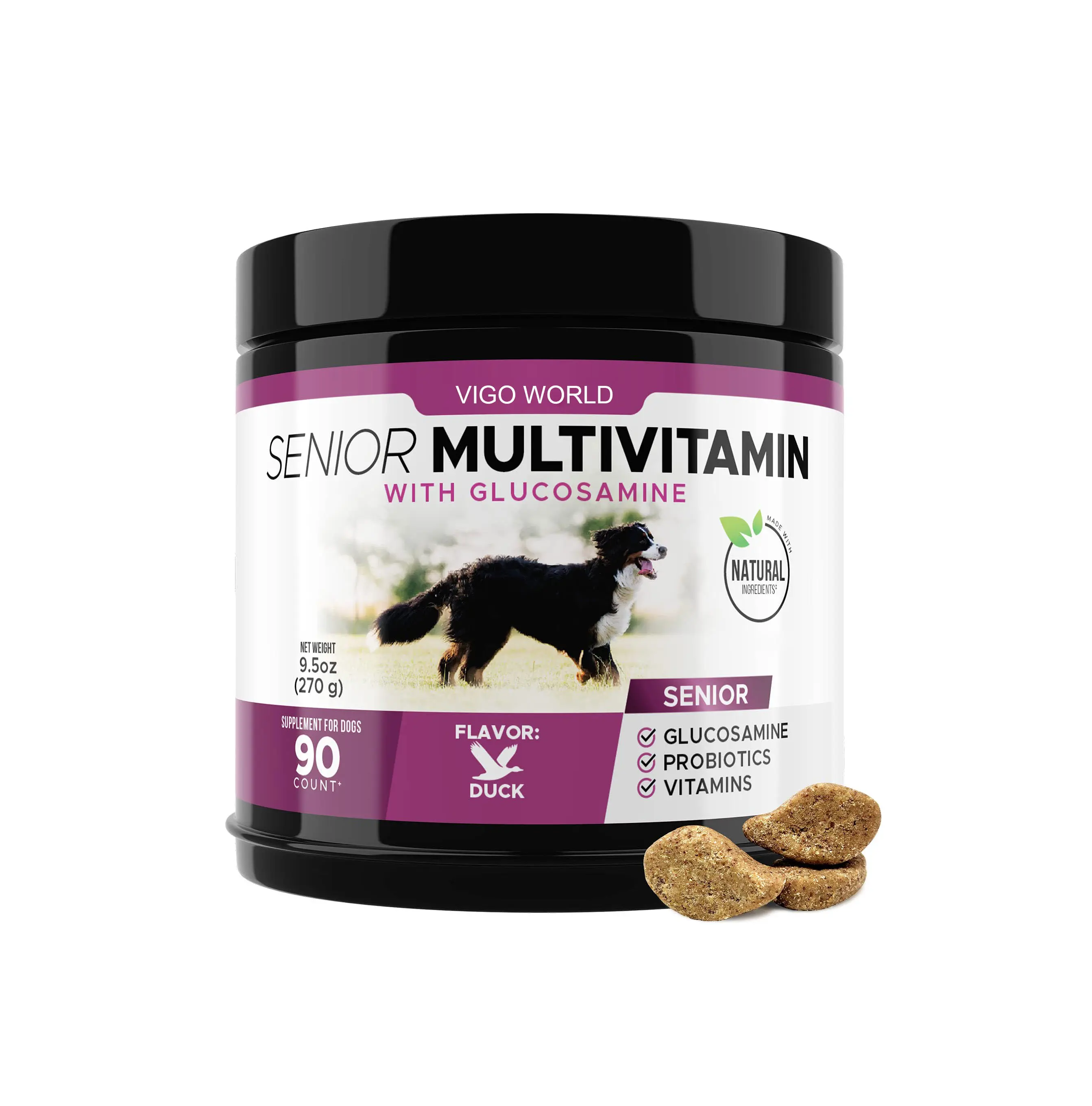 Natural Dogs Glucosamine Chondroitin & Probiotics Chews Support Digestion and Skin & Joint Health for Pet