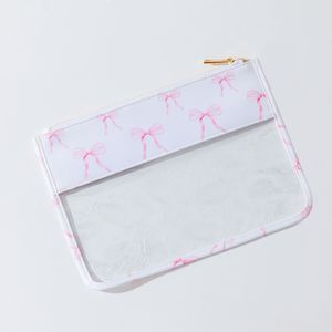 Custom Summer for Women's <b>Zip</b> Reusable Portable Eco-Friendly Bow Printed Clear PVC Waterproof Flat <b>Pouch</b> Cosmetic Organizer - Product Image 4