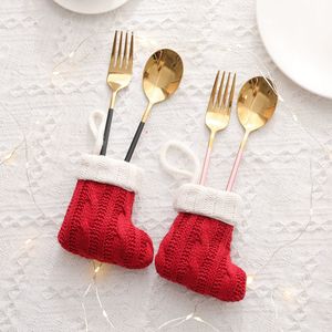 Mini chaussettes <span class=keywords><strong>de</strong></span> Noël en tricot, porte-couverts festifs, housses <span class=keywords><strong>de</strong></span> couverts <span class=keywords><strong>de</strong></span> table <span class=keywords><strong>pour</strong></span> fourchette, cuillère, couteau, décoration <span class=keywords><strong>de</strong></span> Noël, cadeau <span class=keywords><strong>de</strong></span> retour <span class=keywords><strong>de</strong></span> Noël - Product Image 1