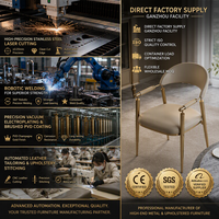 Chaise de salle à manger en cuir pleine fleur avec accoudoirs, chaise de luxe légère pour le thé et les réceptions, chaise à dossier en acier inoxydable pour balcon et loisirs