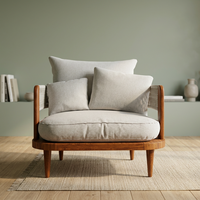 Canapé une place de style Mid-Century Modern avec structure en bois, revêtement en tissu et accoudoirs rembourrés, mobilier de salon