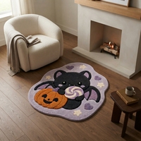 Tapis de chambre en polyester lavable, antidérapant, moderne, en faux velours, à motif de chauve-souris, citrouille et sucette, thème Halloween