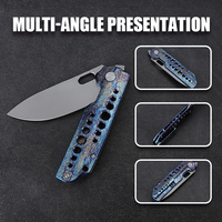 Couteau de poche pliant Hongrui D2 en acier inoxydable avec lame brûlée bleue et manche en acier, idéal pour le camping et un compagnon de voyage indispensable