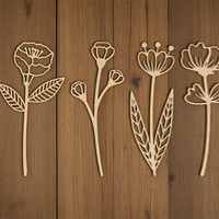 Ensemble de décor de tiges de fleurs sauvages Découpe au laser Artisanat en bois pour boîtes en bois et panneaux muraux Design unique pour la décoration intérieure