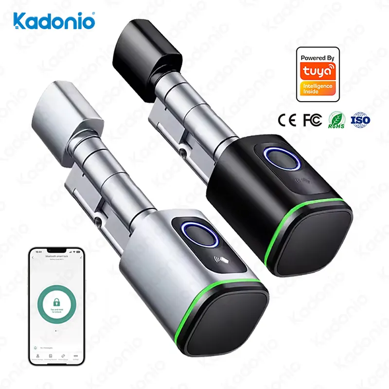 Kadonio Euro profil laiton massif rond sécurité acier bouton principal porte serrures à cylindre intelligentes pour porte mortaise