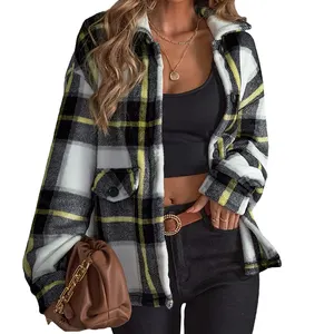 Hot Sale Casual All Cotton Brushed Soft Long Sleeve Plaid Button Down Flannel Shirts Thick Shirts For Women