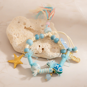 สร้อยข้อมือทอแบบศิลปะ ลายเซรามิก ซีรีส์มหาสมุทร สไตล์โบฮีเมียน สำหรับผู้หญิง ของขวัญ เครื่องประดับ ดีไซน์ปลาดาวและเปลือกหอย - Product Image 3