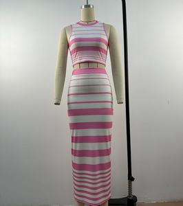 Viviblook Z416ST01 Nueva llegada Ropa femenina Chaleco a rayas Crop Top Falda Conjunto de 2 piezas para mujer - Product Image 2