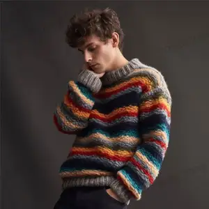 Модные мужские зимние свитера с узором облаков, мохеровый пуловер в полоску 7Gg с логотипом на заказ, жаккардовый вязаный свитер