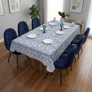 Mantel Rectangular Hecho a Mano de Primera Calidad con Estampado Floral Azul y Blanco, de Algodón y Lino, Lavable, Duradero, Ecológico, Clásico para el Hogar - Product Image 1