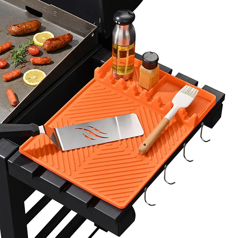 Non-Slip Silicone Griddle Tools Mat Large Eco-Friendly Silicone Spatula Mat with Drip Pad Grill Side Shelf Mat