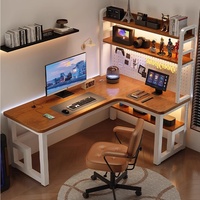 Bureau d'ordinateur de bureau d'angle à domicile blanc avec grand bureau et étagère extensible Table en bois en forme de L avec rangement