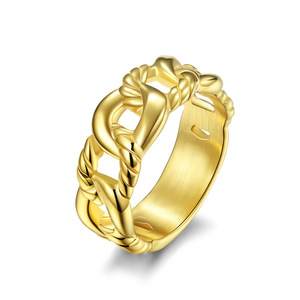 แหวนสแตนเลสสตีลชุบทอง 18K PVD สำหรับผู้ชาย แบบ Cuban Link |   กันน้ำ, ป้องกันอาการแพ้, ไม่ซีดจาง, เครื่องประดับฮ็อปสุดอินเทรนด์ - Product Image 1