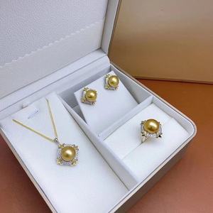 Parures de bijoux en or plaqué 18 carats, épaisses et imposantes, boucles d'oreilles dorées couleur café de 11-10 mm, pendentif de 12-11 mm, bague de 12-11 mm, chaîne en argent - Product Image 4