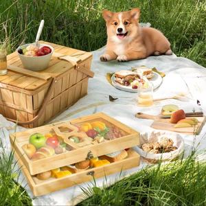 Wooden Picnic <b>Box</b> Portable Solid Wood Transparent Lid For Outdoor <b>Camping</b> Fruit And Snack <b>Storage</b> - Product Image 1