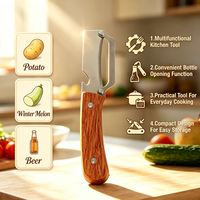 Keuken 2-in-1 multifunctionele groenteschiller met roestvrijstalen mes, houten handvat, aardappel-, fruit- en aspergeschiller, flesopener