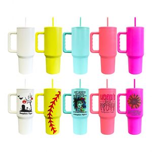 Mug isotherme brillant mat de 40 oz avec poignée et paille pour transfert par sublimation blanche - Product Image 1
